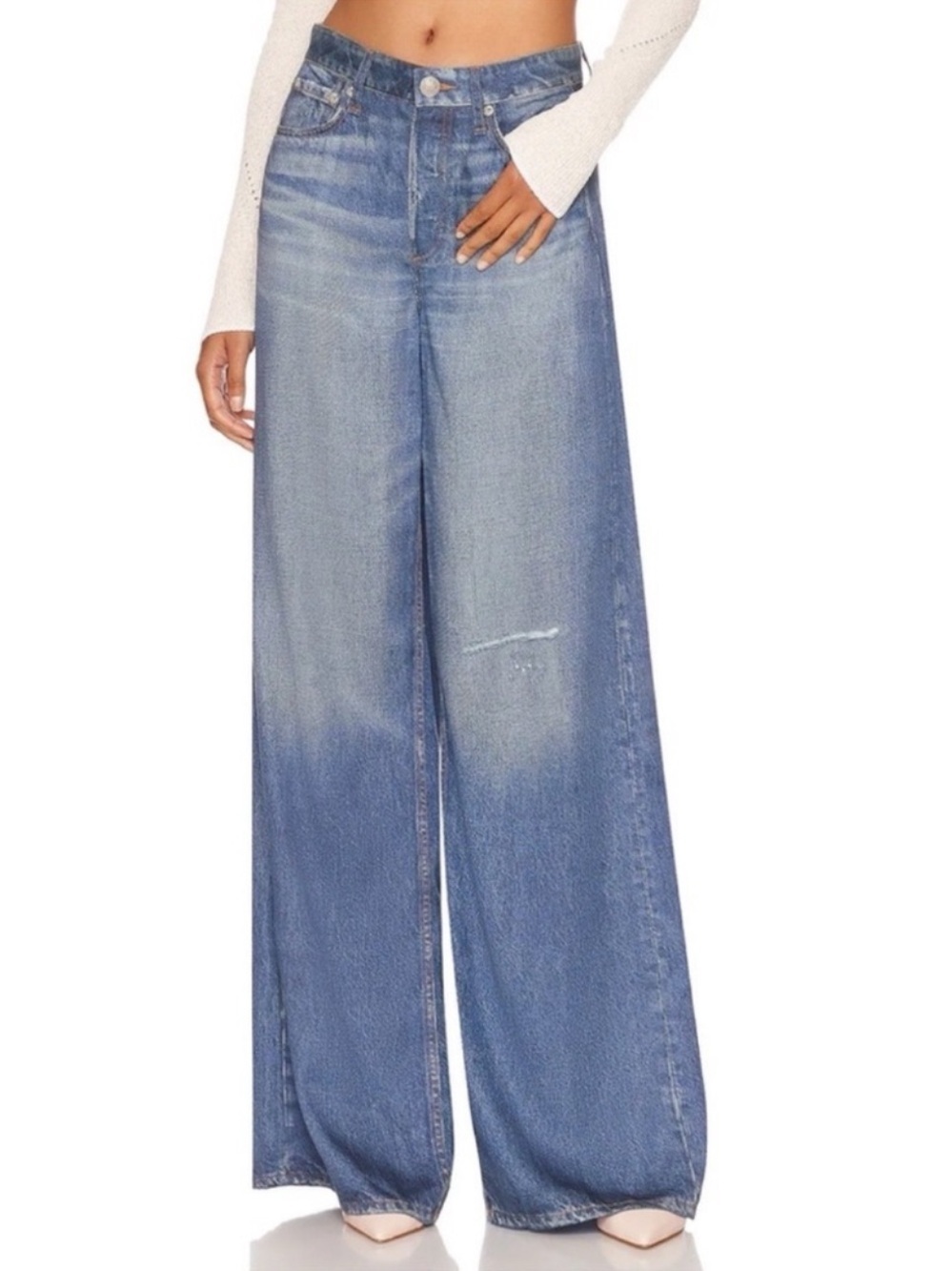 Rag & Bone Liquid Miramar Sofie Wide-Leg Pants Sweatpant Jeans Taylors Blue 26